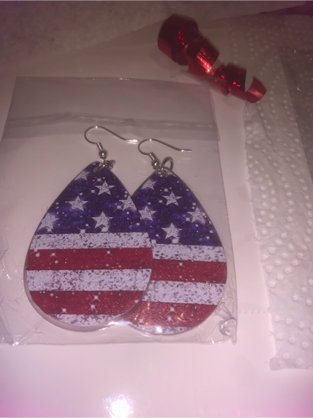 Patriotic Teardrop Flag Earrings - Red, White & Blue NEW